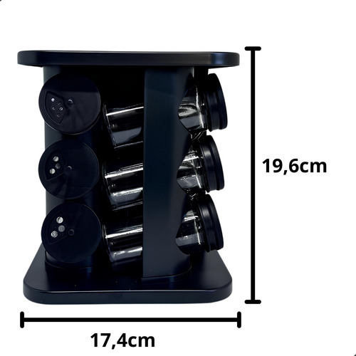 Porta Condimentos Preto 80ml Com 12 Potes Utilarcasa