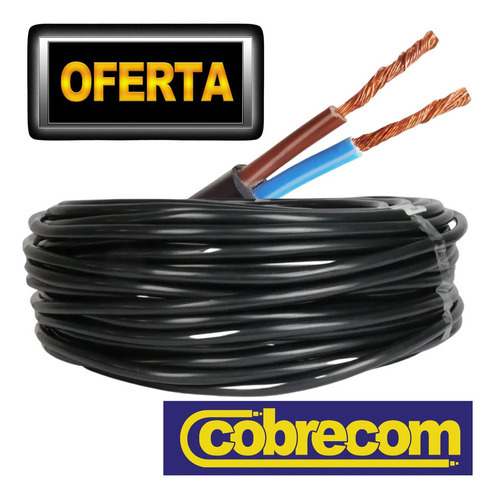 Cabo Pp Fio Flexível Energia 2x075mm Cobrecom Rolo 50m Cor da cobertura Preto