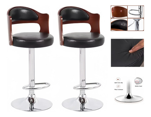 Pack 2 Sillas Piso Bar Taburete Regulable Madera/ecocuero