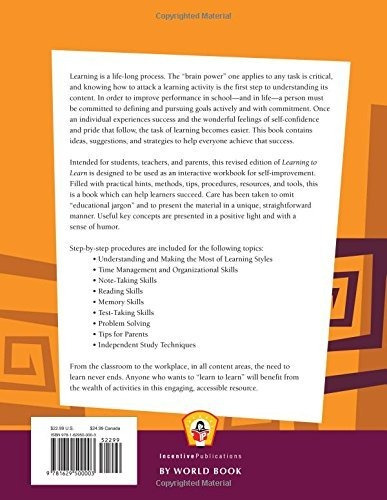 Learning To Learn Strengthening Study Skills And Brain Powe, De Frender, Gloria. Editorial Incentive Publications, Tapa Blanda En Inglés, 2013