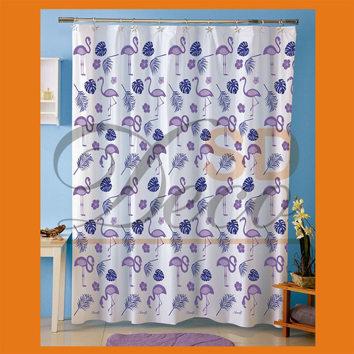 Cortinas De Baño Extragruesa Con Ganchos - Flamenco Lila Sd