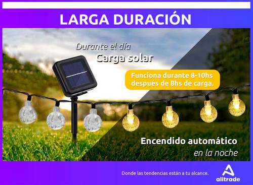 Guirnalda 30 Luces Exterior Panel Solar Control Remoto Usb Color de las luces Cálida