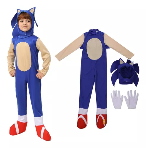 Fantasia Infantil Sonic Ouriço Completa Macacão Luvas Touca