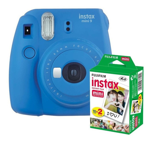 Cámara Instantanea Fuji Film Instax Mini 9 Azul + Pack 20