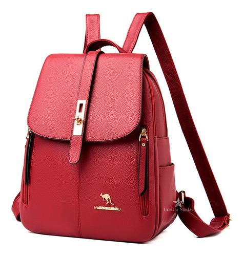 Mochila De Couro Feminina Pu Costas Preta Trabalho Escola