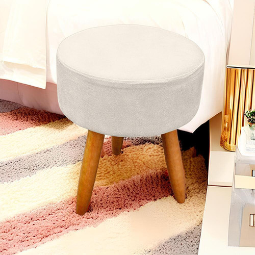 Kit de 2 puffs redondos para sala de estar y dormitorio, gamuza beige- Jylcrom