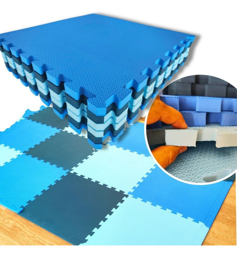 Kit 06 Und Tapete Eva Tatame Azul Infantil 50x50 10mm Treino