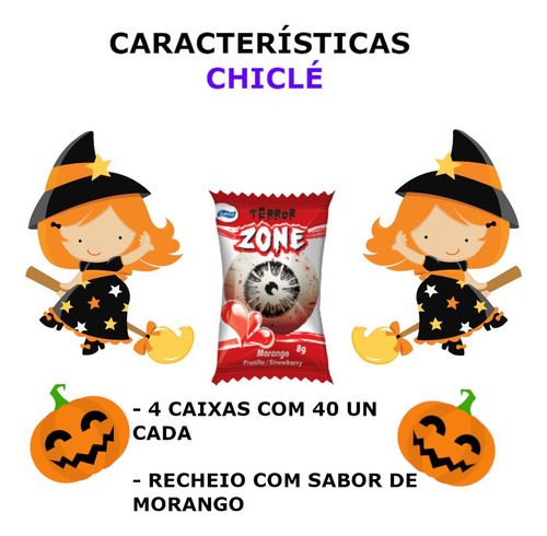 Kit 4 Caixas Chicle Zone Olhos Do Terror Recheio Morango 40