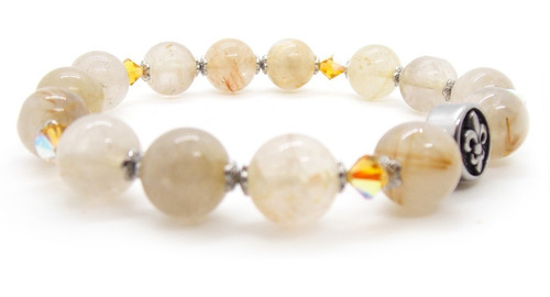 Pulsera De Piedras Semipreciosas De Cuarzo Rutilado Dorado