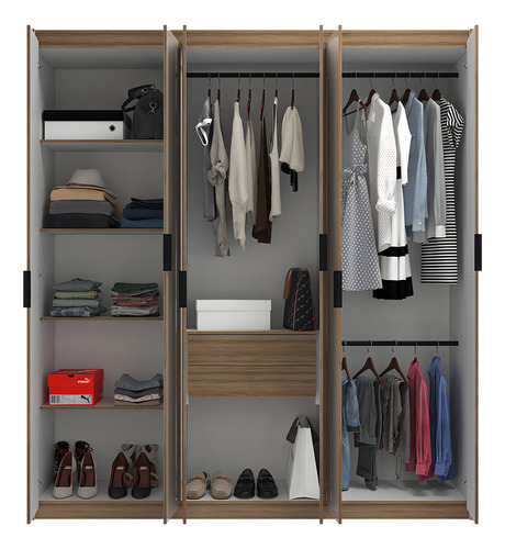 Guarda-roupa 200x180cm De Casal 6 Portas E 2 Gavetas Roupeiro - Espaço Amplo, Design Moderno E Elegância Em Madeirado E Off White