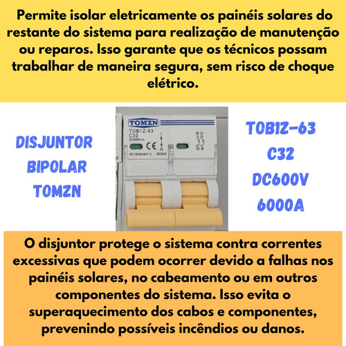Quadro Stringbox Solar Tomzn 1 Entrada 1 Saída C/ Disjuntor