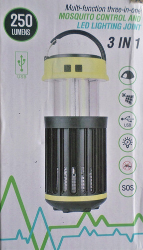 Lampara Y Control Mosquitos Cargador Usb Y Solar 250 Lumens