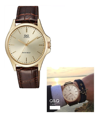 Reloj Analogo Qyq Quartz Hombre Pulso Cuero Resistente Agua