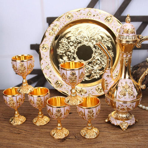 Conjunto De Decantador De Vinho De 8 Peças, Ouro E Branco
