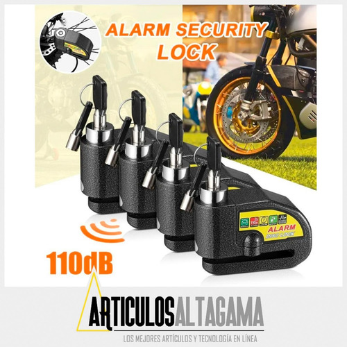 Imagen 6 de 10 de Candado Freno De Disco Con Alarma Para Moto O Bicicleta Inox