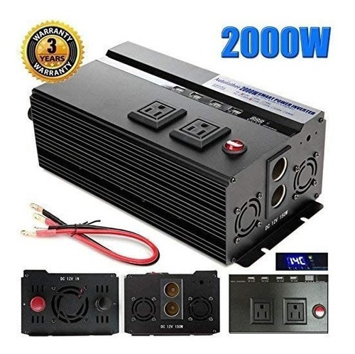 Inversor De Corriente 12v-110v 4000w 4 Usb Pantalla Digital