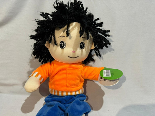 Boneco De Pano Menino Pelúcia Roupa Cabelo Cacheado 38cm Cor Laranja