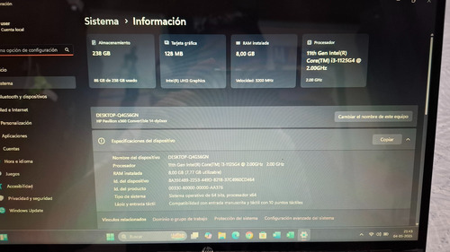 Notebook Hp X360 Convertible 2 En 1, I3 11va, 8gb, 250 Ssd Plateado (Usado)