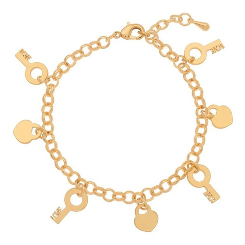 Pulsera Nice Con Dije De Candado Y Llave 4 Baños De Oro 18k