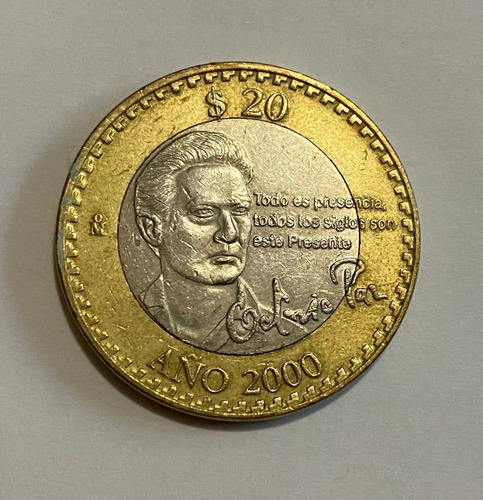 Moneda Octavio Paz Año 2000 $20 Pesos 