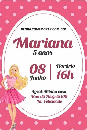 Convite Barbie Boneca para editar