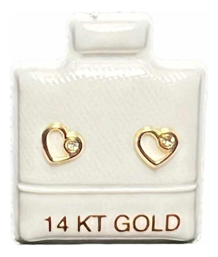 Broquel Oro 14 Kt Silueta Mini Corazón Zirconia Gold Rush