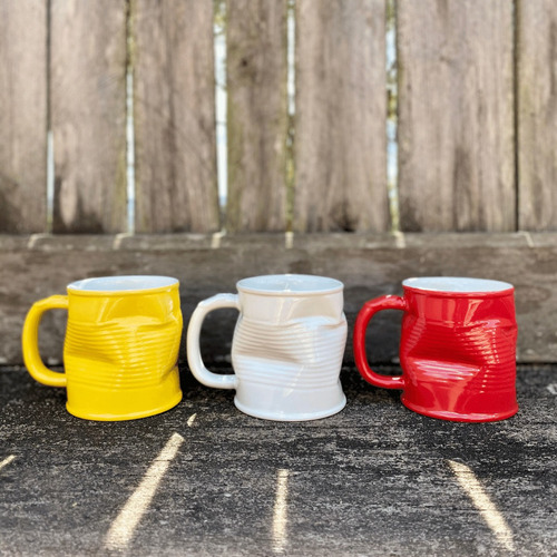 Caneca Lata Amassada 320ml Mondoceram - Amarelo
