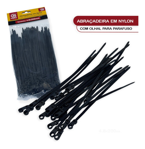 Cinta Plástica Fita Braçadeira Nylon 3,8x20cm 100 Un Um@ Cor Preto