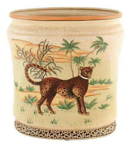 Vaso Em Cerâmica Craquelê, Com Pintura De Guepardo Ou Chita