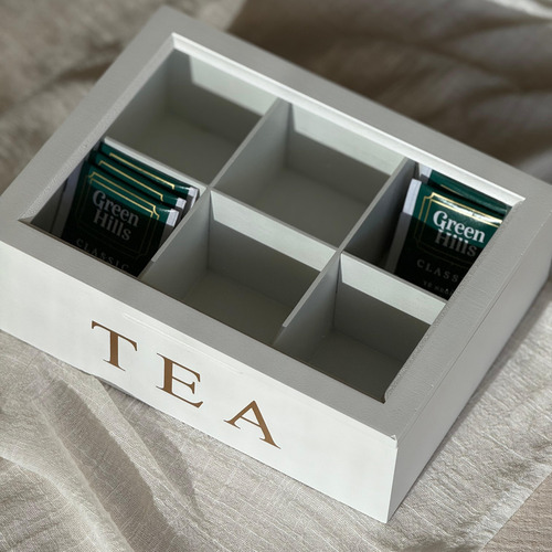 Caja De Te 6 Divisiones - Organizador Saquitos Blanco