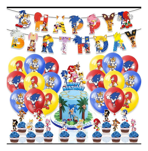 Set De Cumpleaños Cotillón De Sonic Para Niños 