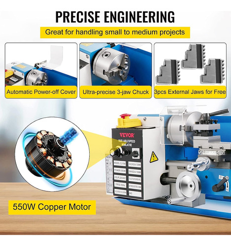 Mini Torno De Metal, Torno De Metal De Mesa De 7 X 14 Pulgad