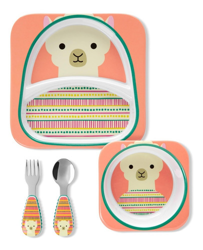 Imagem 2 de 8 de Kit Alimentação Skip Hop Lhama 4 Peças Talheres E Pratos