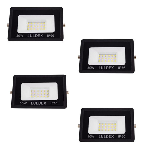 Reflector Led 30w Acabado Negro Luz Blanca Fría 4pzs Luz Blanco Frío