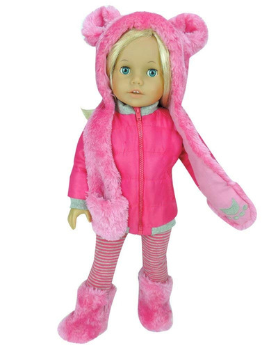 Sophia Ropa De La Muñeca 4 Pc. Conjunto De Polar Oso Rosado
