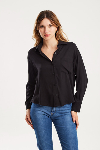 Camisa Ml Básica De Rayón Twill Negro - Koxis Mujer