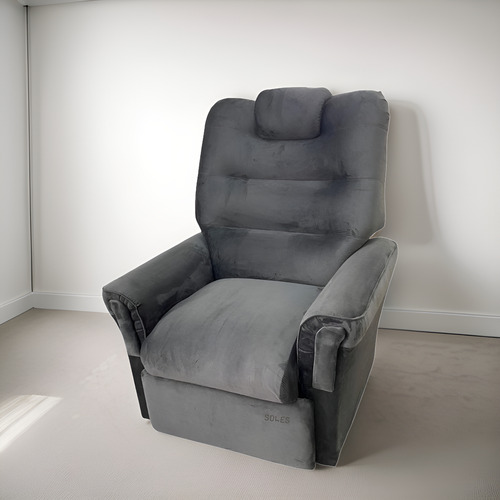 Sillon Individual Reclinable Pana Suave Semi Cama Confort Gris Pana