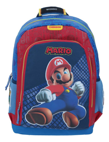 Mochila Super Mario Bros Mario Estampado Azul Primaria Chenson Color Rojo
