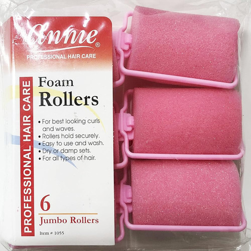 Annie Classic Foam Cushion Rollers #1055, 6 Count Pink Jumbo