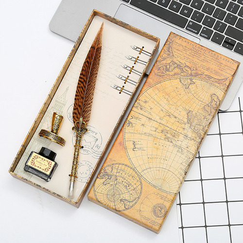 Pluma Fuente Retro Europea De 3 Estilos Con Pluma De Ave
