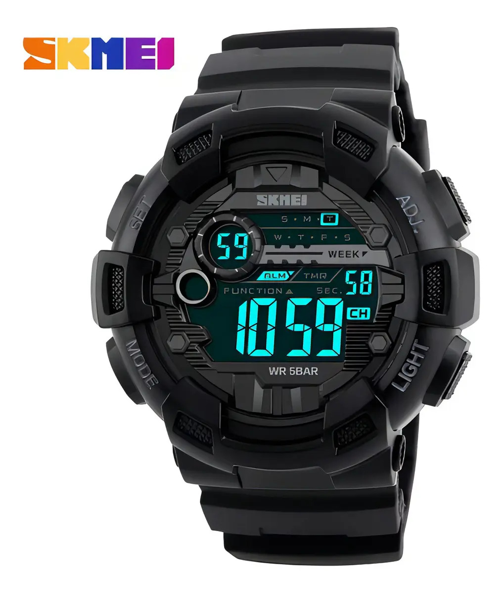 Relógio digital Skmei 1243BK Relógio masculino preto