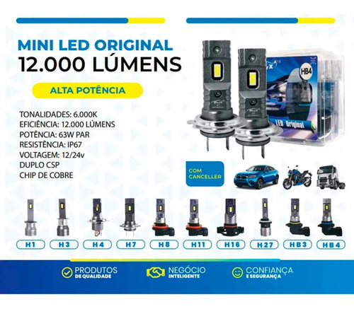 Ultra Led Mini Rayx 12000lm 63w H1 H3 H7 H8 H11 H27 Hb3 Hb4 H1 Branco-frio