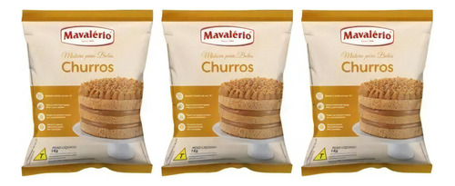 Kit C/3 Mistura Para Bolo Churros 1kg Mavalério