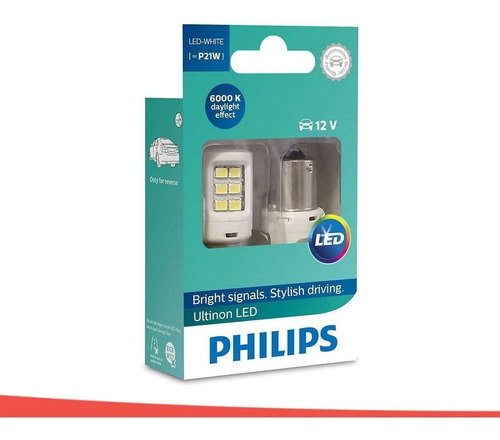 Imagem 2 de 7 de Kit Led Philips Ultinon P21w 1 Polo Branca Ré 6000k 12v