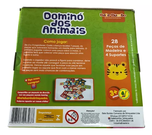 Jogo Educativo Pedagógico Infantil Dominó de Animais 28 Pçs