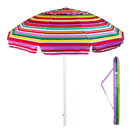 Sombrilla De Playa O Jardín 2 Metros Con Funda Rayas Rosa/amarillo/rojo