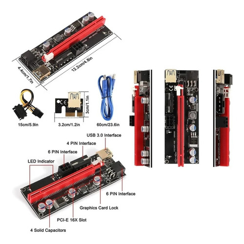 Imagen 2 de 6 de Riser Ver 009s Pcie 6pin 16x Btc Mineria Express Usb Pcreg