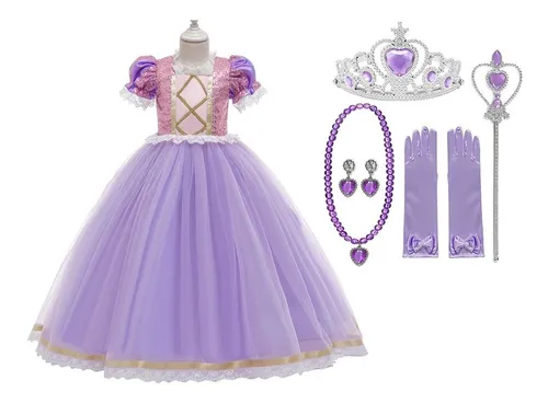 Fantasia Infantil Vestido Princesa Sofia Rapunzel Par Luvas e