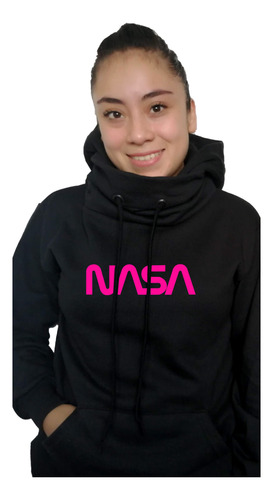 Sudadera Nasa Logo Dama Con Gorro Cuello Alto Mujer Hoodie