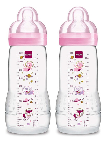 Biberón Mam Anticólicos 11oz 2pz Rosa Space Animales